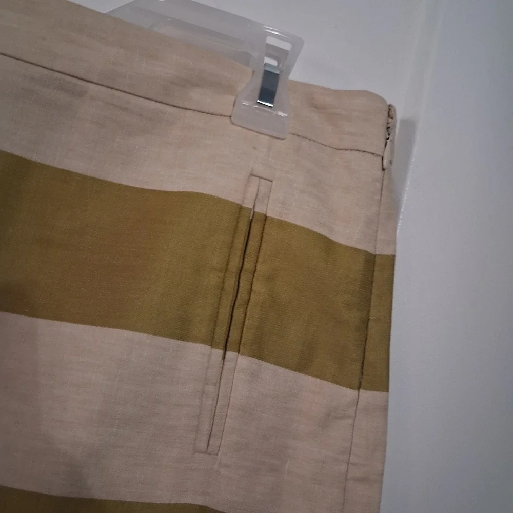 J.Crew Mini Skirt Womens 10 Green Striped Linen Blend Casual Preppy Summer 14852